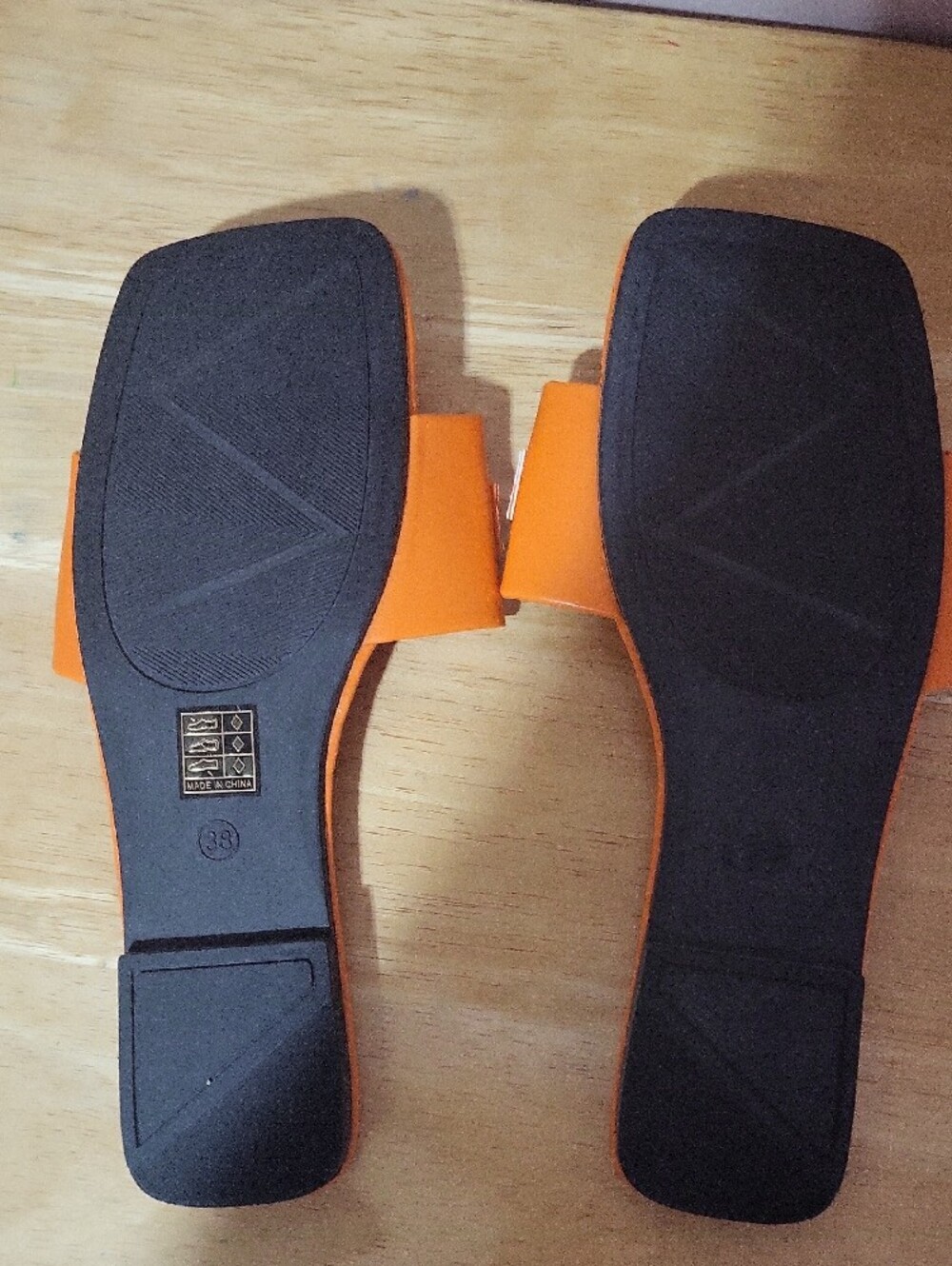 Orange Slide Sandals with Gold Chain Accent - Picture 2 of 3